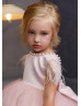 Feather Sleeve Blush Satin Tulle V Back Flower Girl Dress